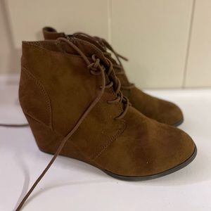 Brown wedge booties. Never worn.
